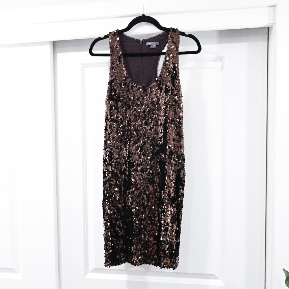 Vince Size 2 Brown Sequin Silk Mini Dress Party New Years